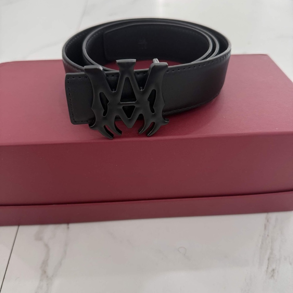 Amiri MA Logo Gold Belt Vegan Leather Size 32